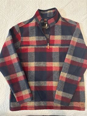 Plaid Quarter-Zip Wool Blend Sweater - Red/Navy